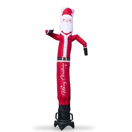 Christmas Santa Claus 8 Foot Tall Inflatable Tube Man Air Powered Waving Puppet, Air Blower Motor Included with 6ft Solid Colored Dancer by Feather Flag Nation