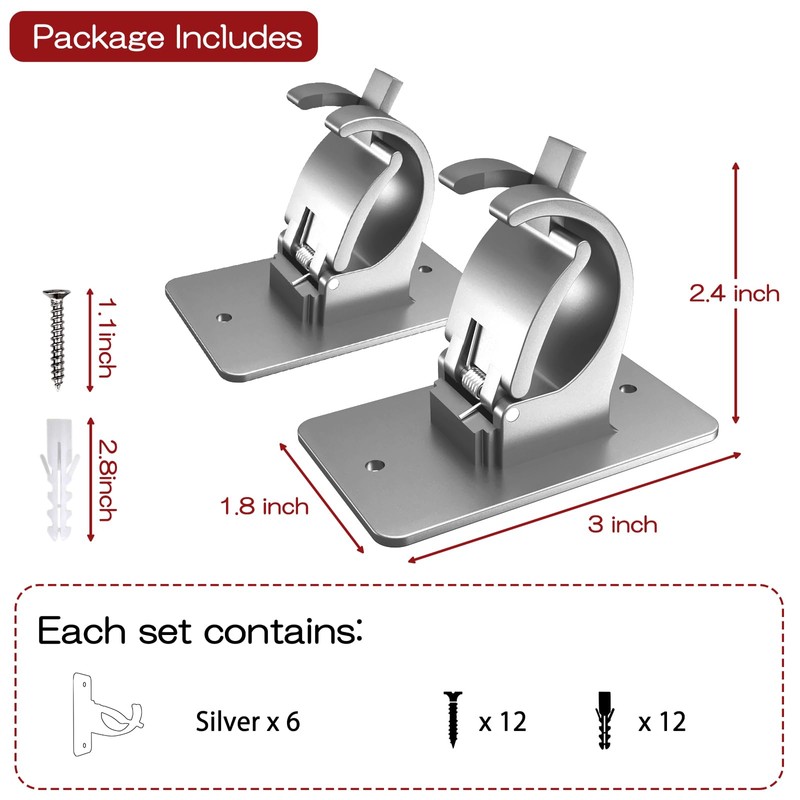 6PCS No Drill Curtain Brackets, Self-Adhesive Rod Holders, Universal Plastic