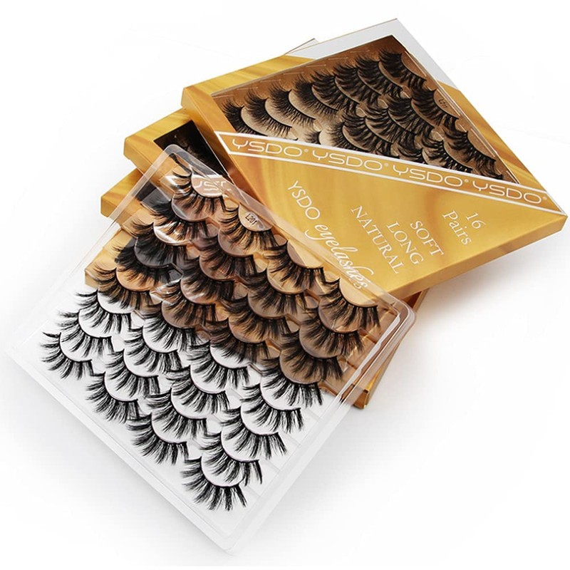 SHIDISHANGPIN 16 Pairs Black Eyelashes Natural Long Multilayer Fluffy Eyelashes