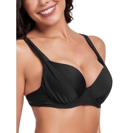 RELLECIGA Women's Black Push Up Bathing Suit Underwire Molded Cup Bikini Top Size Medium