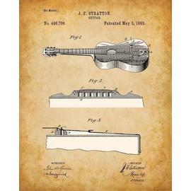 Acoustic Guitars Patent Art Prints - Set of Four Photos (8x10) Unframed - Makes a Great Gift Under $20 for Guitar Players and Musicians