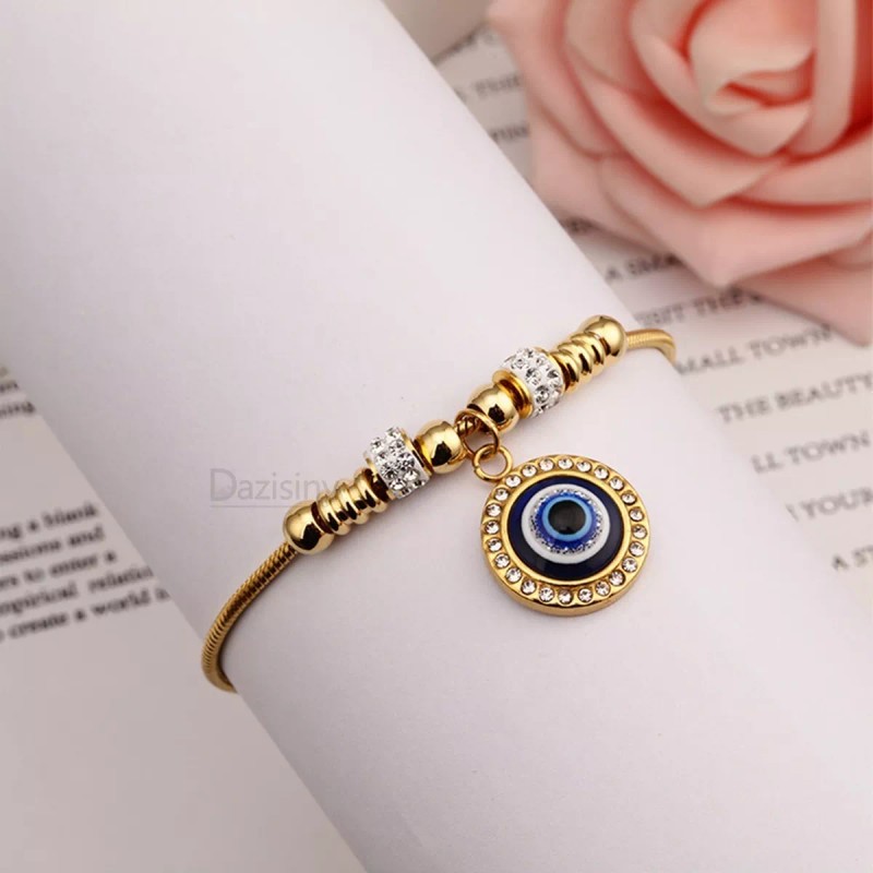 Dazisiny Collar Y Pulsera Ojo Turco De Acero Inoxidable Para