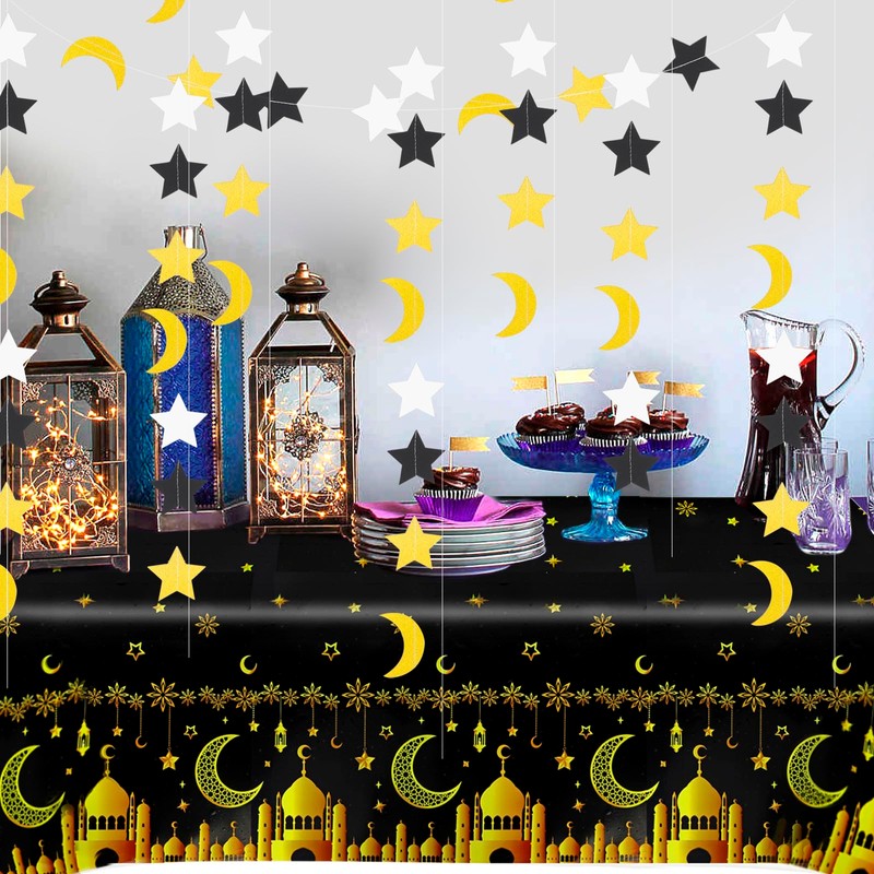 HOWAF 2 Ramadan Tablecloth Eid Mubarak Disposable Plastic Tablecloths, PVC