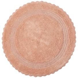 Saffron Fabs Bath Rug Cotton 36 Inch Round, Reversible - Different Pattern On Both Sides, Coral, Hand Knitted Crochet Lace Border, Machine Washable