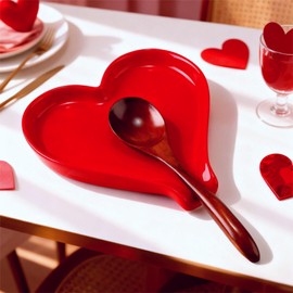 Remerry Mother's Day Heart Cute Spoon Rest for Kitchen Counter, 6 Inch Ceramic Utensil Tray for Stove Top, Coffee Teaspoon Holder & Organizer for Coffee Station & Bar, Teaspoon Holder(Red)