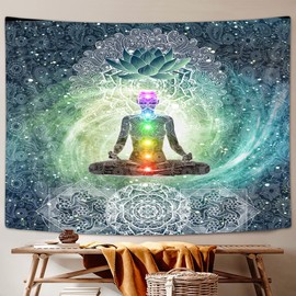 Tapiz de chakras, 7 chakras, yoga, meditación, decoración Zen, tapiz pequeño para colgar en la pared para recámara, tapices espirituales de loto hippie, póster para playa, recámara universitario,