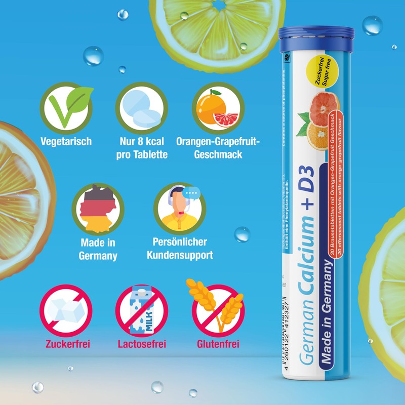 German Calcium + Vitamin D3 Effervescent Tablets Pack of 140