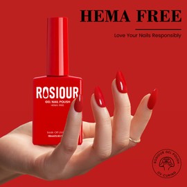 Rosiour HEMA-Free Red Gel Nail Polish, 18 ML Bright Red Gel Polish for Women, Same Color Same Bottle Soak Off Gel Polish, Long-Lasting Professional Gel for Nail Art Salon & Home DIY Manicure