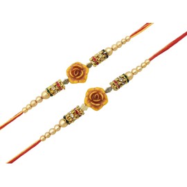 Rakhi for Brother Sister celebration.Multicolor Stones Raksha Bandhan Rakhi Gift, Wrist bands for loving Brother, Sister, Father & family. (Design 10- Beautiful Rose designer Rakhi Set of 2, Small)