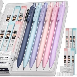 Nicpro Bonito juego de lápices mecánicos, 6 lápices pastel de 0.5 y 0.028 in con 6 tubos de minas HB, borradores y recargas, suministros escolares est