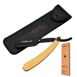 Pollux Cut Throat Razor Kit for Men, Matte Black Stainless Steel Professional Straight Razor, Premium Quality Cutthroat Razor Used for Beard & Moustache, Pouch Included (Black Gold handle)