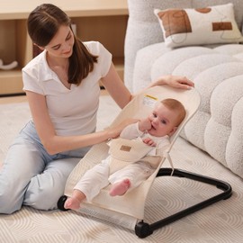 Lfhiwhd Baby Bouncer,Baby Bouncer Seat,Portable Infant Bouncer with 3-Point Safety Harness,Ergonomic Bouncy seat, Newborn Bouncer for Babies 0-6 Months up to 20lbs (Mesh Beige)