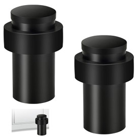 BRIOTA Pack of 2 Door Stop, Floor Mounted Door Stop, Heavy Duty Door Stop, Stainless Steel for Wall, Floor Mounting, Modern Door Stop Holder with Screws, Thick Rubber Bumper, Cylindrical (Black)