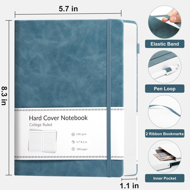 CAGIE Lined Journal Notebook, 320 Pages College Ruled Notebook, 100
