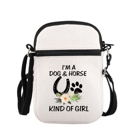 PLITI Dog Lover Gift Horse Riding Gift I'm A Dog And Horse Kind Of Girl Paw Print Horseshoe Crossbody Bag For Horse Lover (Dog Horse Girl ZCbagU)