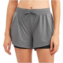 Avia Women's Performance Running Shorts with Compression Bike Liner (Grey Heather/Black) (X-Small (XS, 0-2))