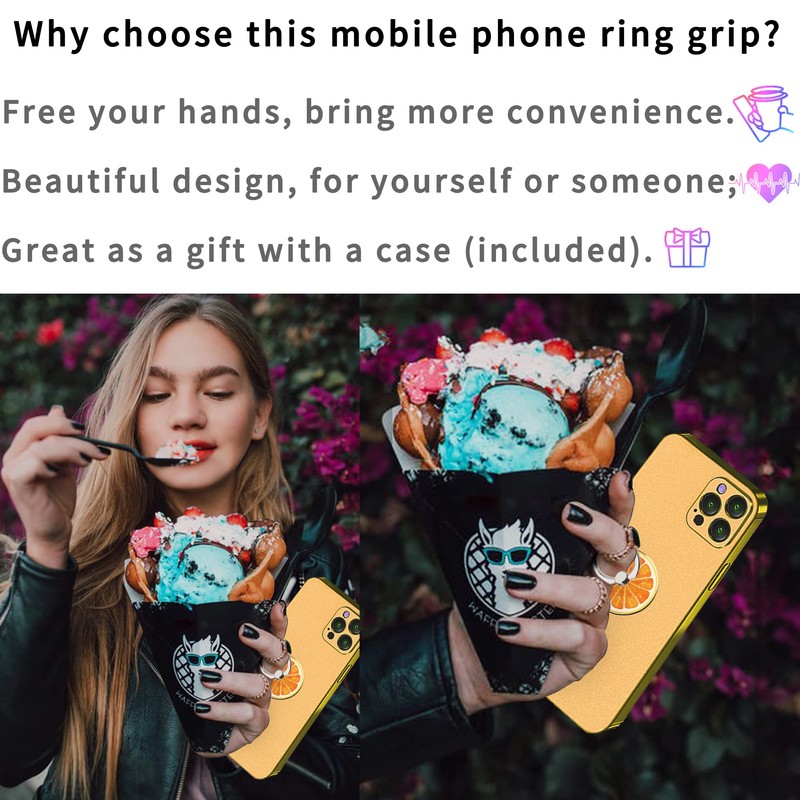 TACOMEGE Phone Holder Ring Grips Fruit Orange, Finger Ring Stand