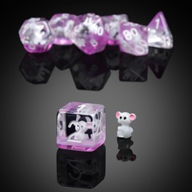 Mouse Resin DND Dice, DNDND 7PCS D&D Die with Velvet Pouch for Dungeons and Dragons Role Playing Games and Tabletop Games(Mouse)