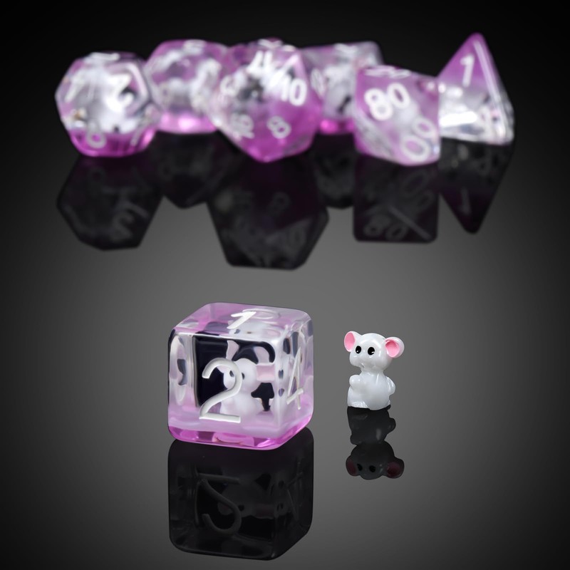 Mouse Resin DND Dice, DNDND 7PCS D&D Die with Velvet