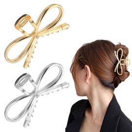 4.5 Inch Metal Bow Claw Hair Clips - Cute Bowknot Hair Jaw Clips with Strong Hold for Thick and Thin Hair - 2 Pcs, Gold & Silver