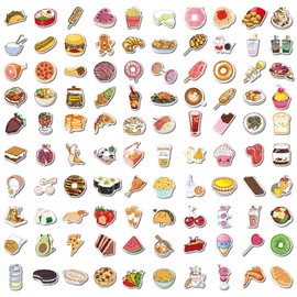 100 Pack Food Stickers for Scrapbooking,Cute Stickers for Children,Scrapbook Stickers,Kids Stickers for Suitcase,Refrigerator,Water Bottles,Book Laptop,Guitar,Skateboard… Colour