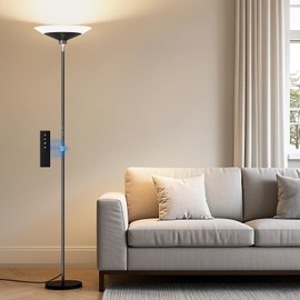 SIBRILLE 30W Torchiere LED Floor Lamp - 72" Rotatable Standing Lamp for Living Room with Remote/Button Control, 1800Lm, 3000-6500K, Dimmable Modern Corner Light for Bedroom Office Apartment, Black