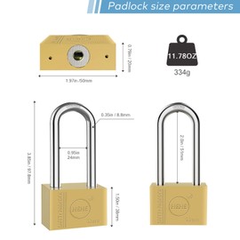 Lock Heavy Duty Brass Padlock with Keys Waterproof for Storage Units, Sheds, Garages, Fences (50mm(Long))