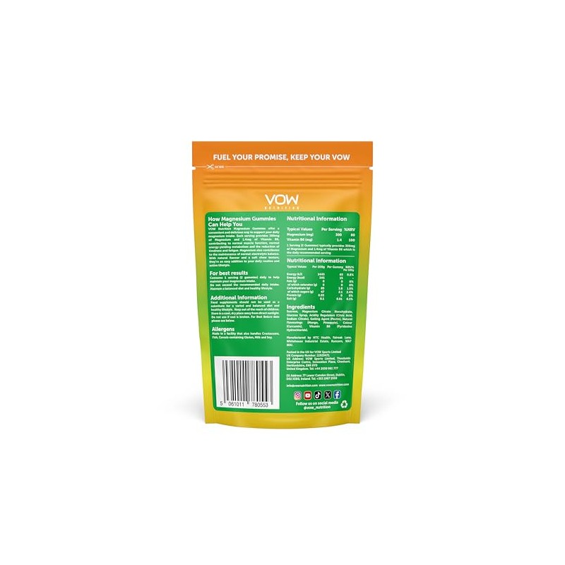 VOW Nutrition Magnesium Citrate Gummies, 300mg with Vitamin B6, Energy