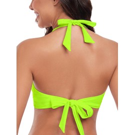 Ocean Blues - Bikini con cuello en V para mujer, parte superior de triángulo, parte superior de traje de baño, Verde neón, M