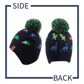 Knitted Baby Hat Scarf Set Winter Warm Boys Girls Beanie Fleece Lining Toddler Kids Hat with Pompom (Navy Dinosaur Hat, s)