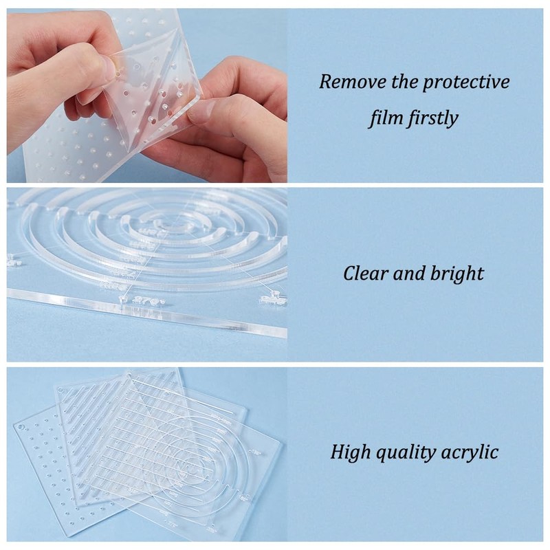 BENECREAT 4pcs Acrylic Sashiko Stencil Sashiko Template 12x12cm Point Line