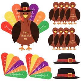 FOBSME 48 Sets Thanksgiving Turkey Craft Kits DIY Turkey Paper Crafts Kits with Glue Points for Thanksgiving Autumn Fall Harvest Party School Activities Decoration Supplies, Makes 48 Turkeys