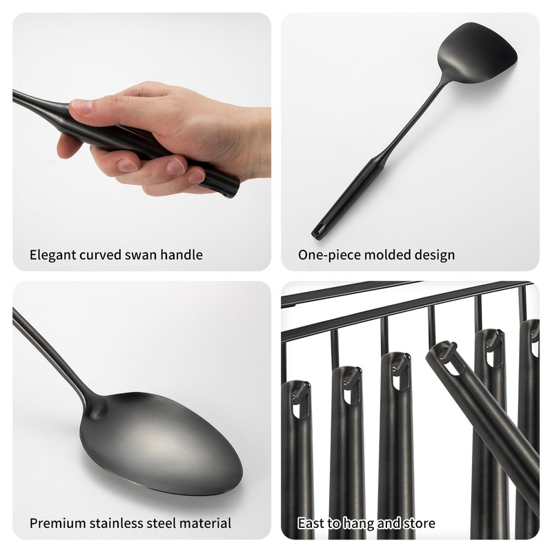 304 Stainlss Steel Matte Kitchen Utensils Set, 11 Pcs Long
