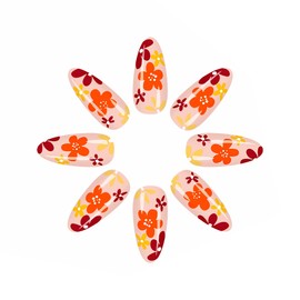 MERVF Press on Nails Almond Medium Brown Flower Fake Nails Fall Design Glue ons Acrylic Nail Autumn Manicure Supplies Glossy 24pcs