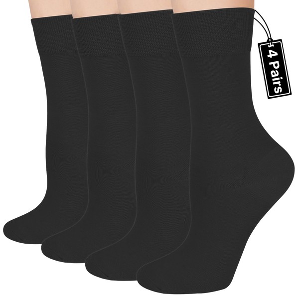 CTHH Women's Thin Cotton Socks - Soft Above Ankle Crew Socks for Casual Bootie Dress Business, 4 Pairs