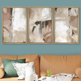SIGNWIN Framed Canvas Print Wall Art Set Brown Pastel Watercolor Paint Strokes Shapes Abstract Illustrations Modern Art Decorative Nordic Calm for Living Room, Bedroom, Office - 16"x24"x3 Natural