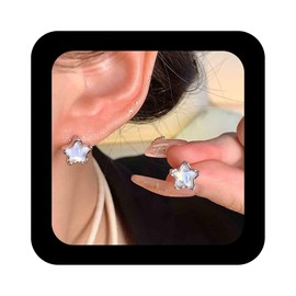 Cimenexe Bohemian Opal Star Stud Earrings Silver Gemstone Star Earrings Blue Moonstone Star Stud Earrings Small Opal Star Earrings Jewellery for Women, Zinc, No Gemstone
