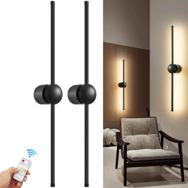 Vitnucrol Battery Operated Wall Sconce Set of Two, Wireless Battery Powered LED Wall Lights with Remote, 360°Rotation, Rechargeable, Dimmable,Black Modern Cordless Wall Lamp for Living Room Bedroom