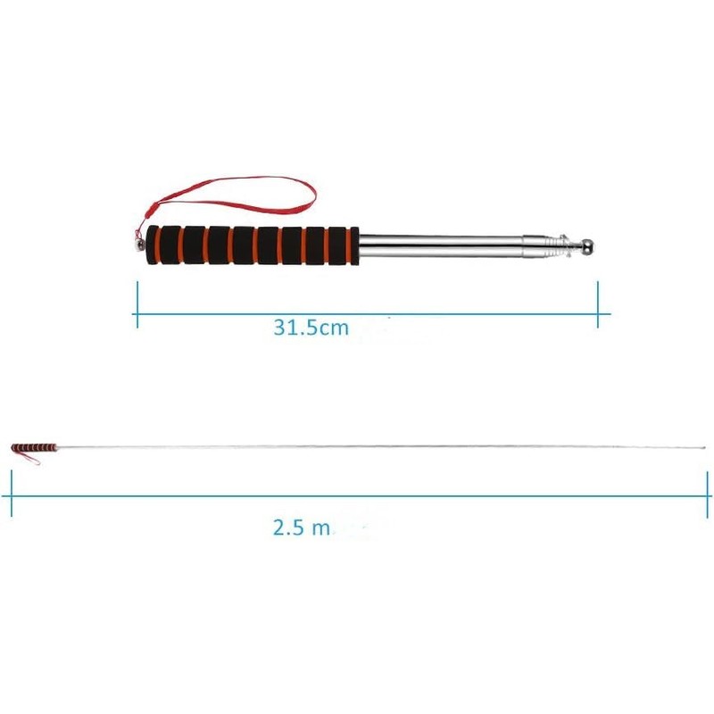 Telescopic Flag Pole, Stainless Steel, 2.5 meters, teacher pointer, black/orange,