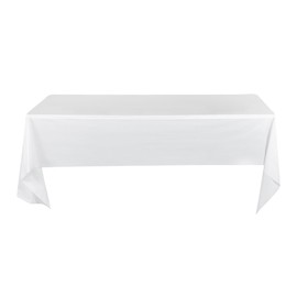 Restaurantware-Table Tek 108 x 54 Inch Party Table Covers, 2 Waterproof Covers - Disposable, No-Wrinkle, White Plastic Rectangle Cover, for Parties, Banquets, and Events