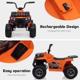 GarveeLife 12V Kids Ride On Electric ATV, 4-Wheeler Quad ATV Play Car w/ 1.8MPH Max Speed, Treaded Tires, Rubber Handles, Push-Button Accelerator, Led Headlights, Orange