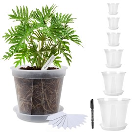 Transparent Plants Nursery pots with Tray 4/5/5.5/6/7/8 Inch Plastic Planter with Drainage Hole, Seed Starting Pots Plant Container for Garden, Houseplant with 12pcs Plant Labels, a maker pen, 6 sets
