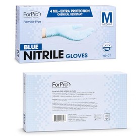 ForPro - Guantes desechables de nitrilo, resistentes a los químicos, sin polvo, sin látex, no estériles, aptos para alimentos, 4 mil, azul, mediano, 100 unidades