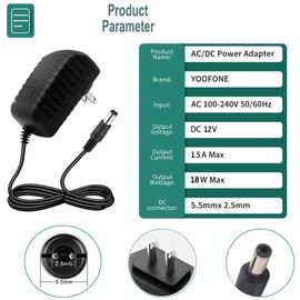 12V 1.5A AC Adapter Power Supply 100-240V 50-60Hz AC to DC 12 Volt 1.5A Switching Power Supply AC/DC Converter Transformer 12V 1.5 Amp Power Adapter with 5.5 x 2.5mm Plug