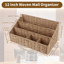 LOPYXBR Mail Organizer Countertop Woven Mail Organizer for Desk Rattan Mail Sorter Organizers Countertops 5 Slots Mail Holder Countertop Woven Mails Baskets for Counter, Office, Home storage File