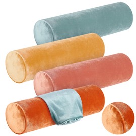 Qinyoung Luxury Velvet Round Pillowcase 4 x 17 Inches Cervical Neck Roll Pillowcase Bolster Pillowcase Round Neck Pillowcase for House Home Decor Cylindrical Pillow Cushion(Multicolor, 4 Pcs)