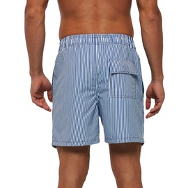 HLVEXH Men's Swimming Trunks Summer Beach Shorts Surf Swim Shorts Board Shorts with Mesh Lining, Blue stripes