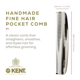 Kent 7T G All Fine Tooth Pocket Comb-Handmade Hair Comb for Grooming and Styling-Travel Comb for Hair Care,Mustache and Beard Care, Use Dry or with Balms, Saw Cut and Hand Polished for Wet or Dry Hair