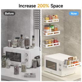 Sevenblue 2 Pack Magnetic Spice Rack for Refrigerator, Spice Rack Organizer, Moveable Magnetic Shelf Fridge Organizer with 4 Hooks for Kitchen and Oven Organization, White