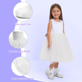 MKYSZLT 2 Pairs Girls Ruffle Socks Toddler Girl Lace Frilly Dress Socks Fold Cuff Big Ruffles Church Pageant Sock Little Kid (US, Age, 8 Years, 10 Years, 2 pairs - white, pink)